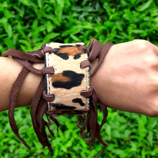 Leopard print cowhide fringe bracelet
