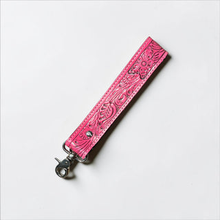 Pink Concho tooled leather wristlet
