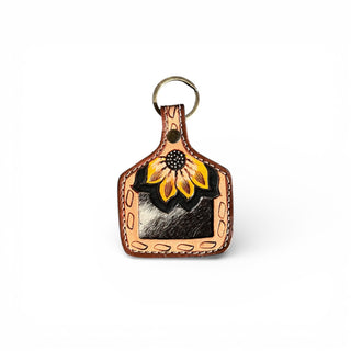 Bloom tooled leather & cowhide keychain