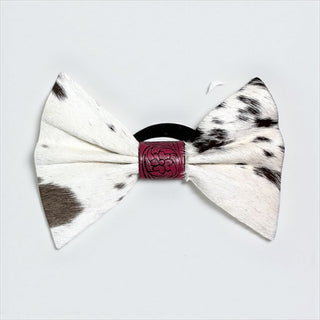 Pink tooled leather cowhide bow