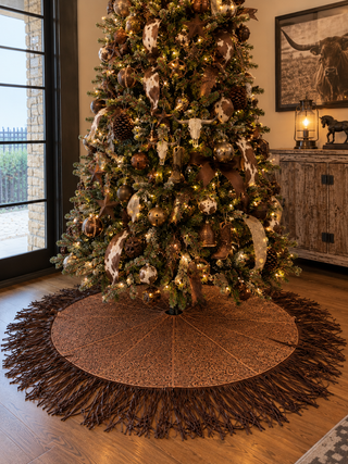All tooled leather fringe tree skirt