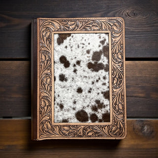 Blossom tooled leather & cowhide folder