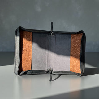 Floral tooled leather zipper Bible cover