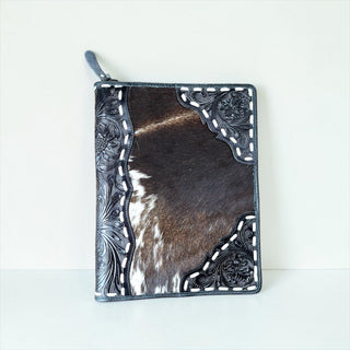 Black tooled leather & cowhide planner