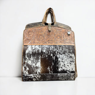 Tooled leather & cowhide garment bag