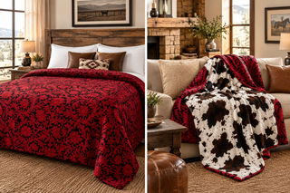 Red floral/cowprint reversible- Mia blanket