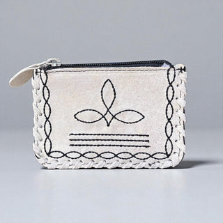 Withe glitter BootStitch suede coin pouch