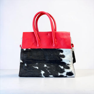 Red leather & cowhide Birkin bag