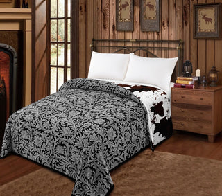 Grey floral/cowprint reversible- Mia blanket