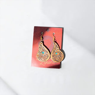 Brown tooled leather earrings