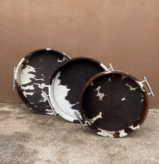 Round Cowhide Tray 3pc