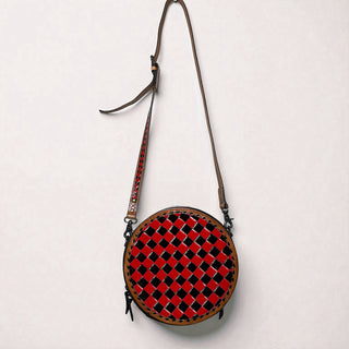 Red checkered tooled leather canteen bag