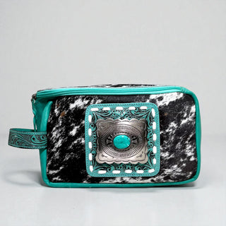 Turquoise Concho tooled & cowhide makeup bag