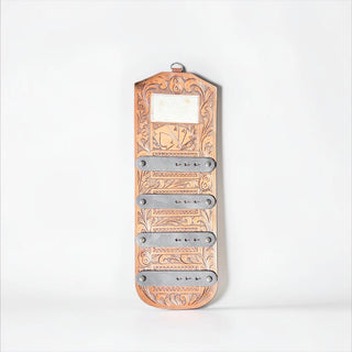 Tan tooled leather & cowhide buckle holder
