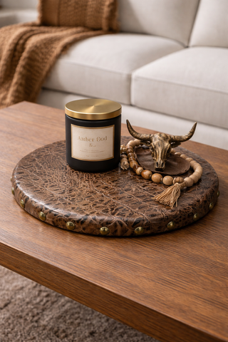 Caiman leather lazy Susan turntable