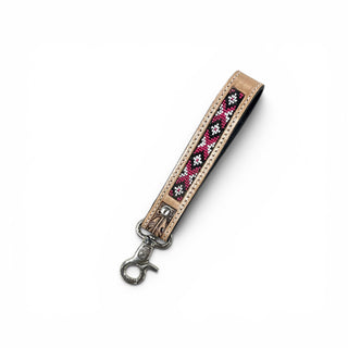 Red Aztec tooled leather wristlet strap