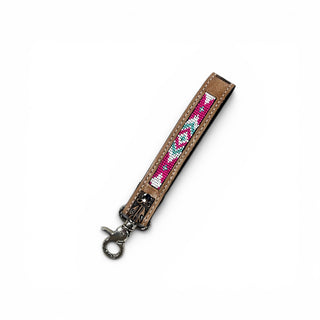 Pink Aztec tooled leather strap