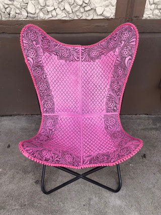 Pink Tooled Leather Butterfly Chair