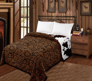 Brown floral/ cowprint reversible- Mia blanket