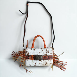 Tan buckle fringe crossbody bag