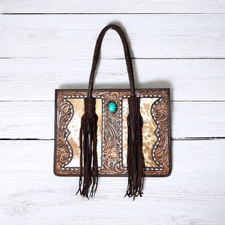 Tooled leather cowhide tote bag – Western Linens