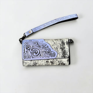 Purple tooled leather & cowhide wallet