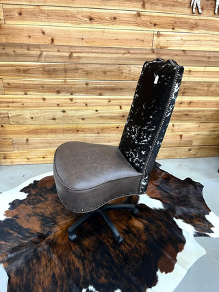 Salt pepper genuine cowhide & leather armless office chair
