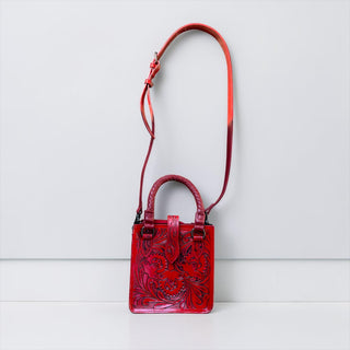 Red tooled leather & cowhide crossbody bag