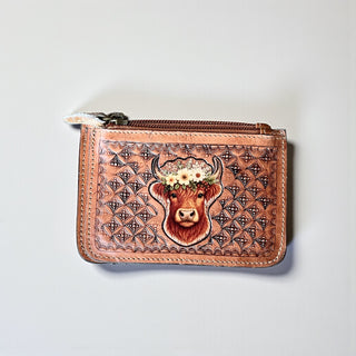Highland tooled leather coin pouch