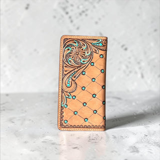 Tan tooled leather wallet