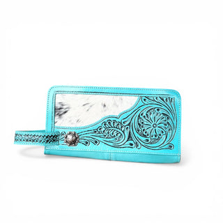 Turquoise tooled leather & cowhide toiletry bag