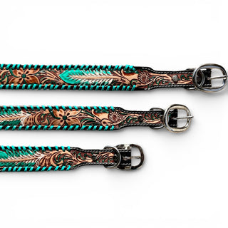Turquoise feather dog collar