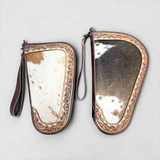 Tooled leather & cowhide pistol case