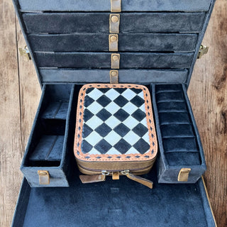 Checkerboard tooled leather jewelry Box