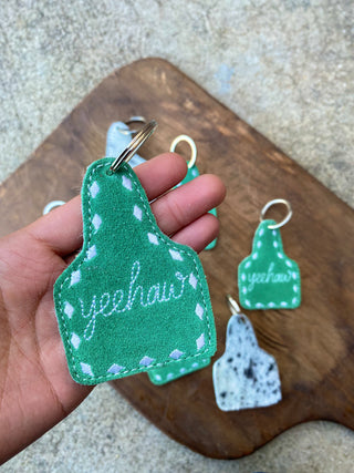 Green mint Yeehaw Suede Leather Cowhide Keychain 1pc