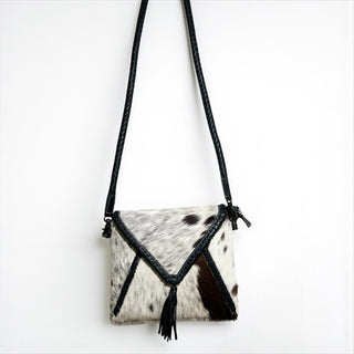 Black cowhide & leather crossbody bag