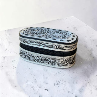 Silver tooled leather mini jewelry box