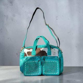 Turquoise tooled leather & cowhide briefcase