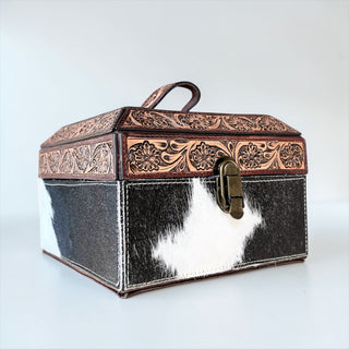 Tooled leather & cowhide jewelry box