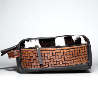 Mia tooled leather & cowhide toiletry bag