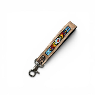 Light blue Aztec tooled leather wristlet strap