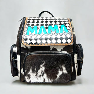 Mama checker tooled leather & cowhide backpack