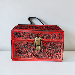 Red all tooled leather jewelry box