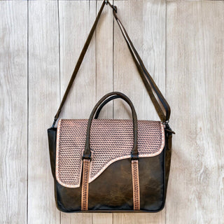 Basketweave tooled leather briefcase