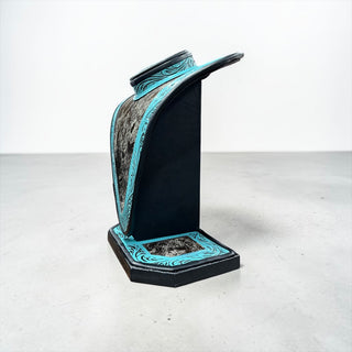 Turquoise tooled leather & cowhide necklace display