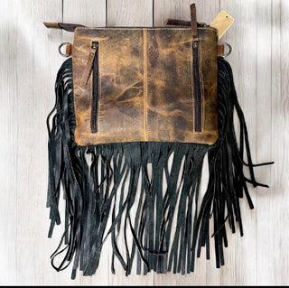 Cards cowhide fringe crossbody bag