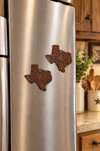 Texas state tooled leather magnet
