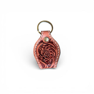 Floral tooled leather & cowhide keychain