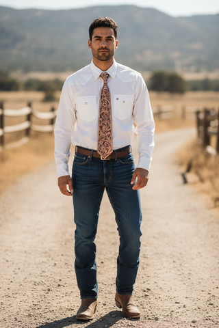 Tooled leather tie