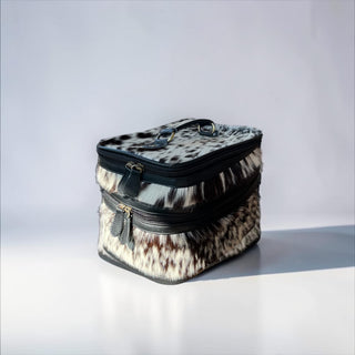 Black cowhide & leather makeup box